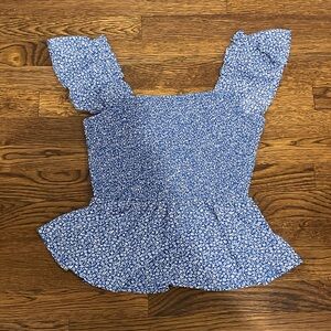 Blue and white floral top